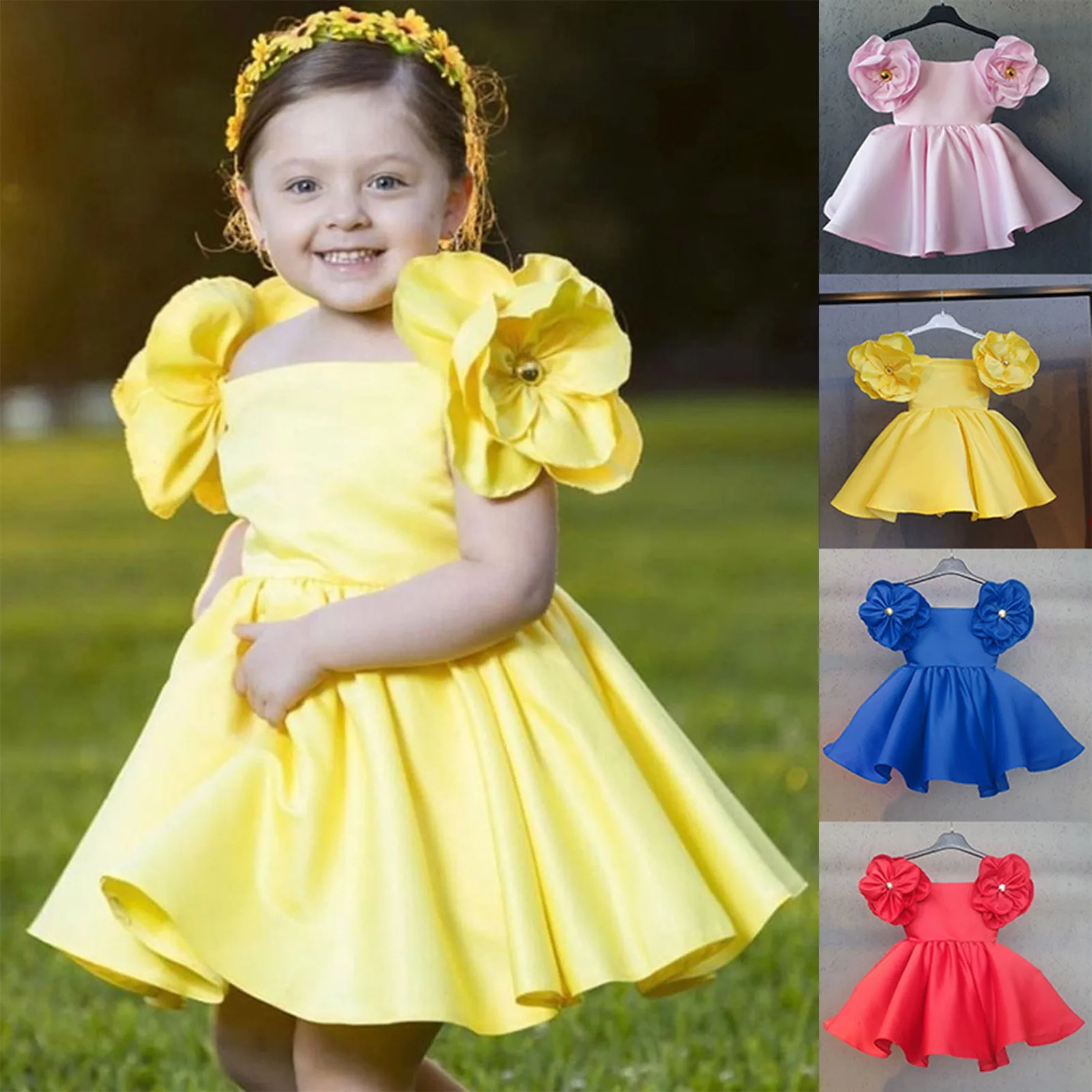 Детские Платья с короткими рукавами из хлопка с цветочным узором для маленьких девочек на весну и лето для девочек с короткими рукавами для вечеринок