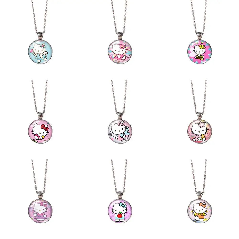 Детское ожерелье-цепочка из аниме Sanrio Hello kitty, милая мультяшная круглая кошечка, ожерелье из сплава, подвеска для женщин, подарок на День рождения для девочек