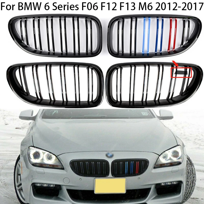 Для BMW 6 Серии F06 F12 F13 M6 2012-2017 Обновление Глянцевый Черный/M Цвет Двойная Планка Передняя Решетка Для Почек Бампер Решетка Капота