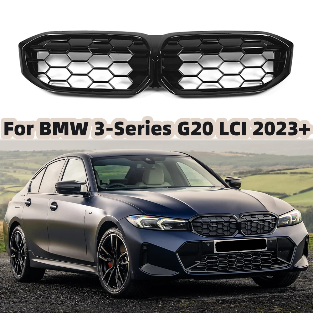 Для BMW G20 LCI 3 Серии 2023 + 330i M340i Решетка Для Почек Переднего Бампера Diamond Полностью Хромированная Гоночная Решетка Автомобильные Аксессуары