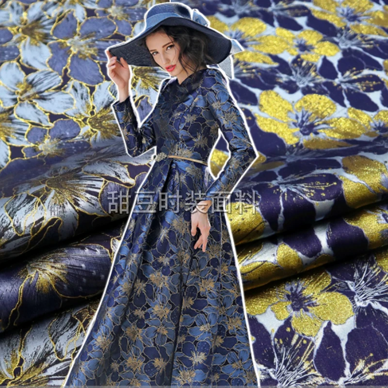 Жаккардовая ткань, окрашенная золотой шелковой пряжей, весенне-осеннее зимнее платье, ветровка, модный дизайн европейского бренда, ткань для шитья по метрам