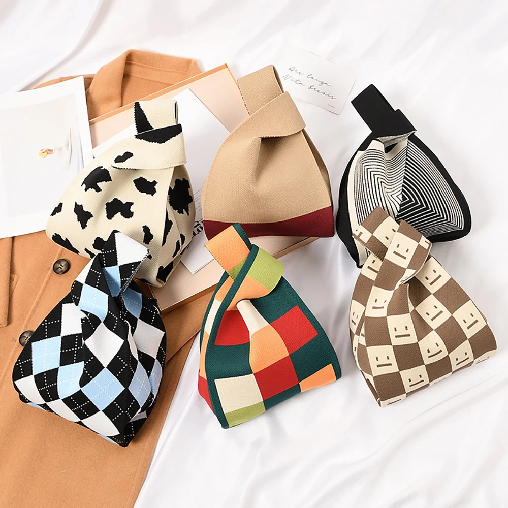 Женская сумочка ручной работы, мини-сумка на запястье с узлом, женская повседневная цветная сумка в широкую полоску, студенческая многоразовая сумка для покупок
