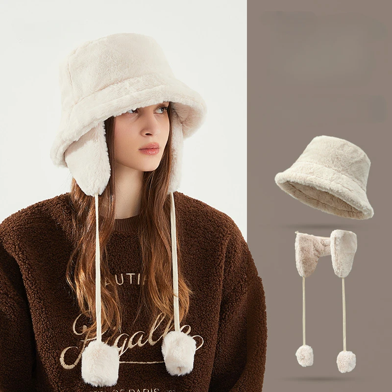 Женская утолщенная зимняя шапка-ведро USPOP с защитой ушей, теплая милая пушистая шапка