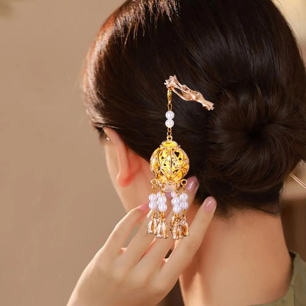Женские головные уборы, изысканная винтажная китайская палочка для волос с подвеской-фонариком, декор из искусственного жемчуга, кисточка, Элегантные женские волосы для Hanfu