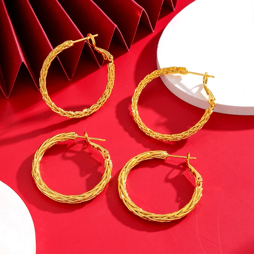 Женские серьги-кольца с витым кругом, модные ювелирные изделия из золота 18 карат, Настоящие простые Сексуальные серьги-обнимашки, подарок