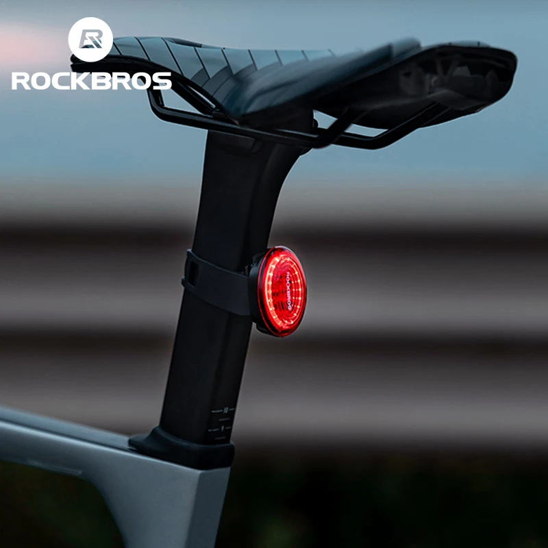 Задний фонарь велосипеда ROCKBROS, интеллектуальное автоматическое распознавание тормозов, Магнитная зарядка, lPx7, Водонепроницаемый Велосипедный фонарь, Светодиодная лампа, задний фонарь для велоспорта