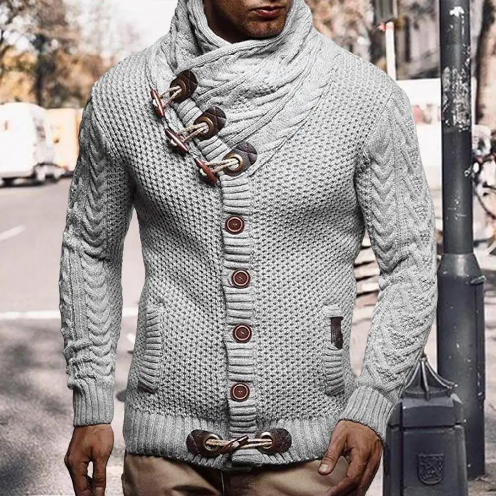 Зимний стильный мужской свитер с длинным рукавом, уличная одежда, супер мягкий вязаный свитер с высоким воротником, кардиган, пуловеры