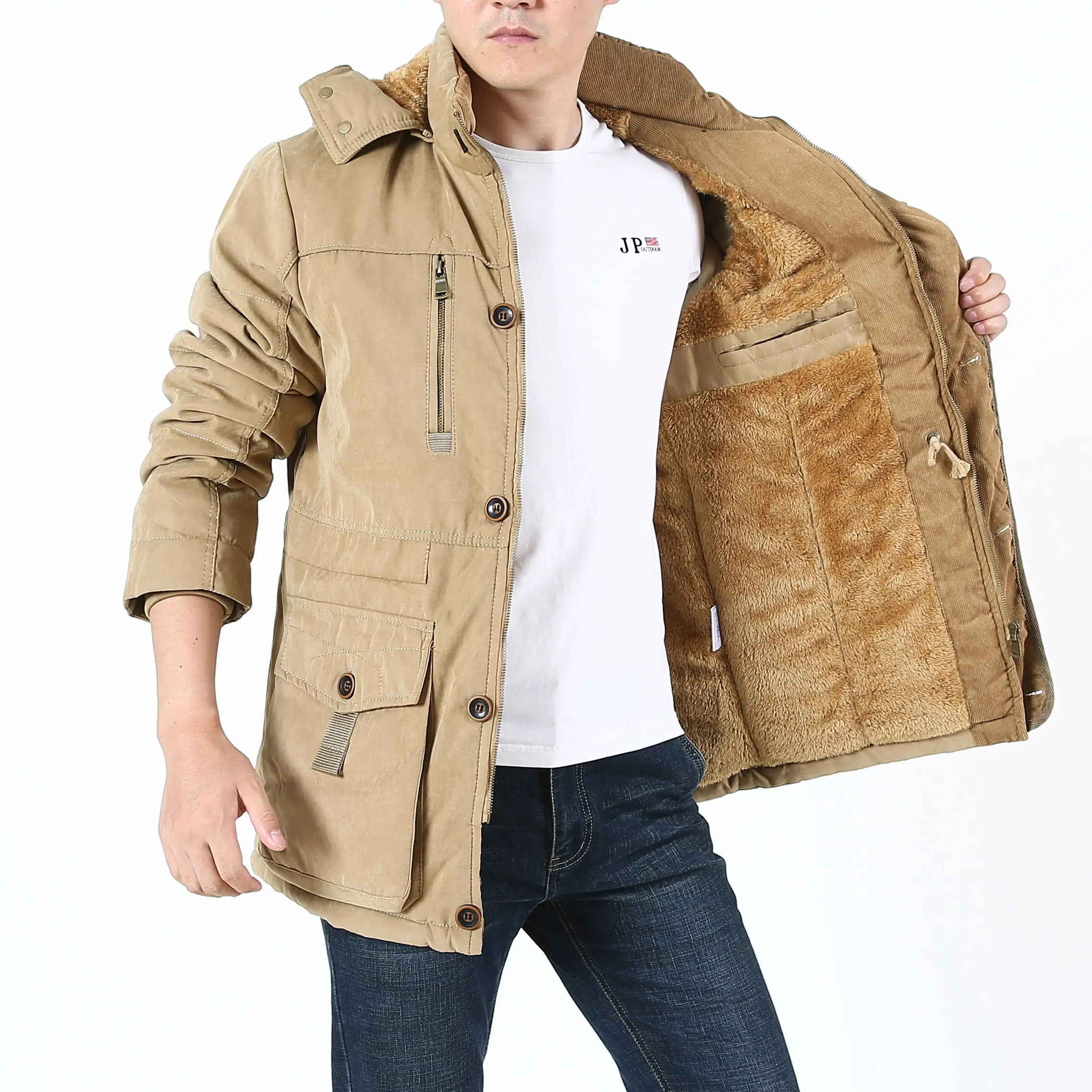 Зимняя военная куртка с капюшоном, мужской хлопковый воротник для мытья водой, пилотная хлопчатобумажная куртка большого размера Плюс бархатные зимние молодежные боевые пальто