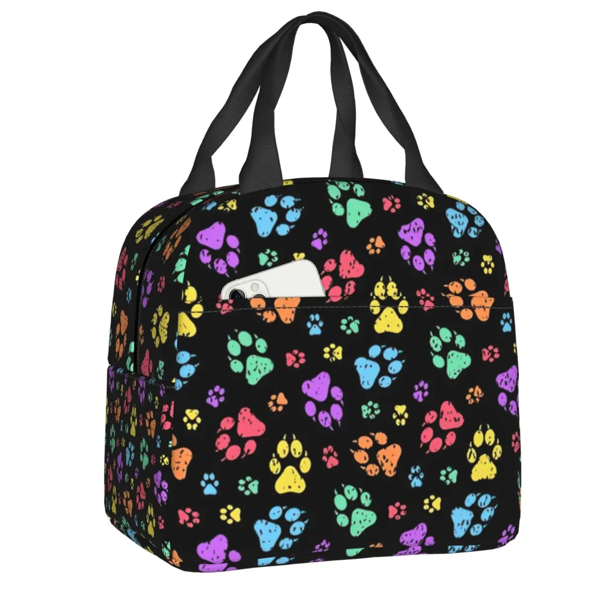 Изготовленная на заказ винтажная сумка для ланча с радужным рисунком в виде собачьей лапы, женский термоохладитель, изолированный ланч-бокс для детской школы
