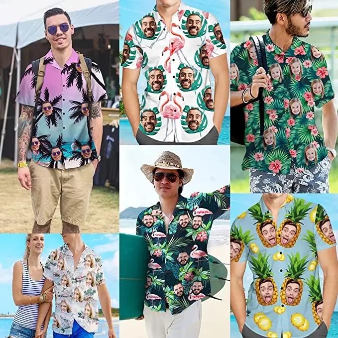 Изготовленная на заказ рубашка Aloha, Гавайская рубашка на пуговицах с коротким рукавом и фото на заказ, Лучшие подарки для мужчин, рубашки для пляжных вечеринок