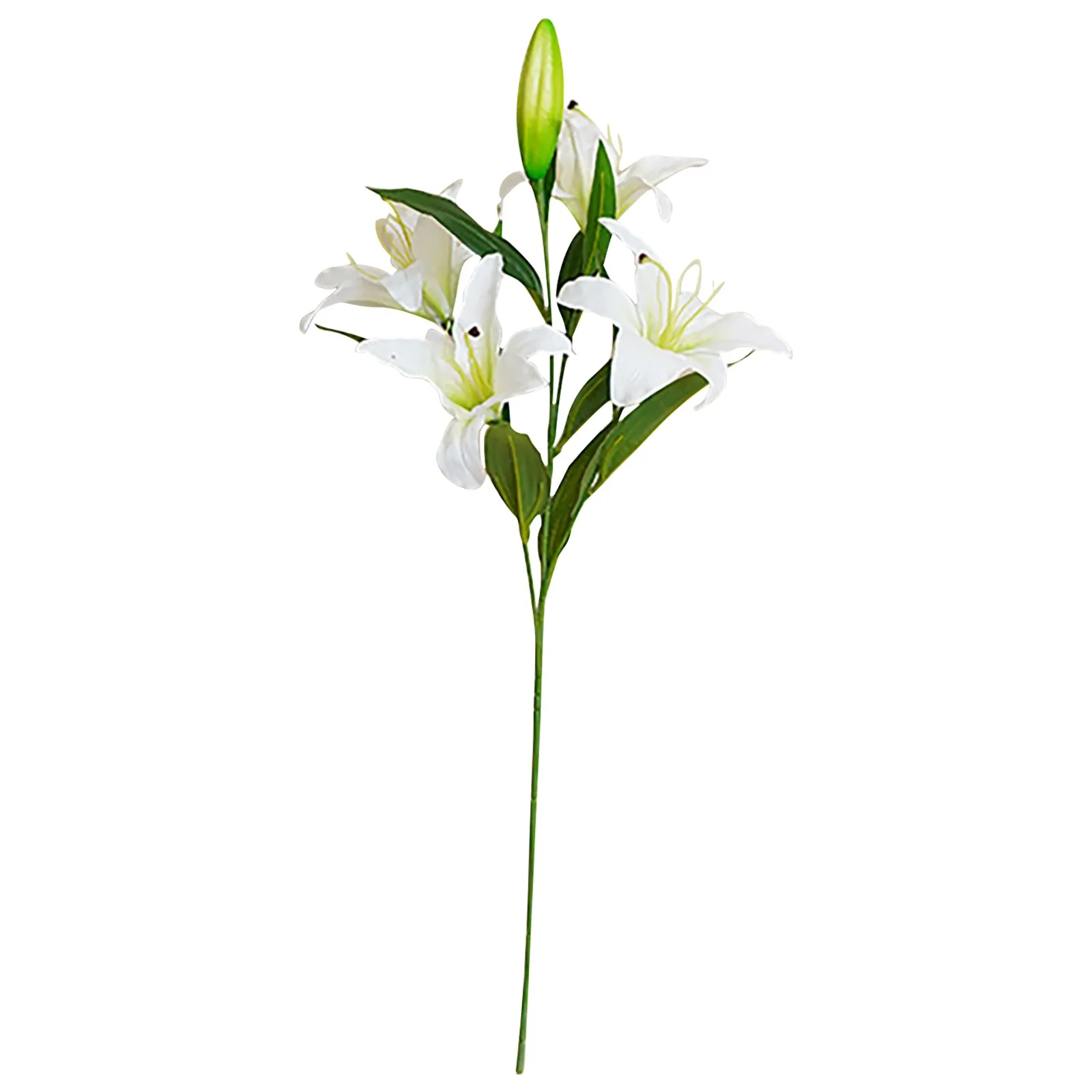 Имитирующий цветок Лилии из шелковой ткани с 5 головками, 4 цветка, 1 бутон, в гостиной висят корзины для искусственных цветов снаружи.