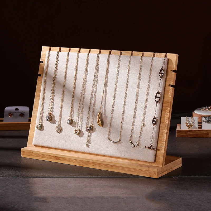 Классический стеллаж для выставки ювелирных изделий большой емкости, подставка для нескольких ожерелий, Съемный Стеллаж для выставки товаров из замшевого дерева