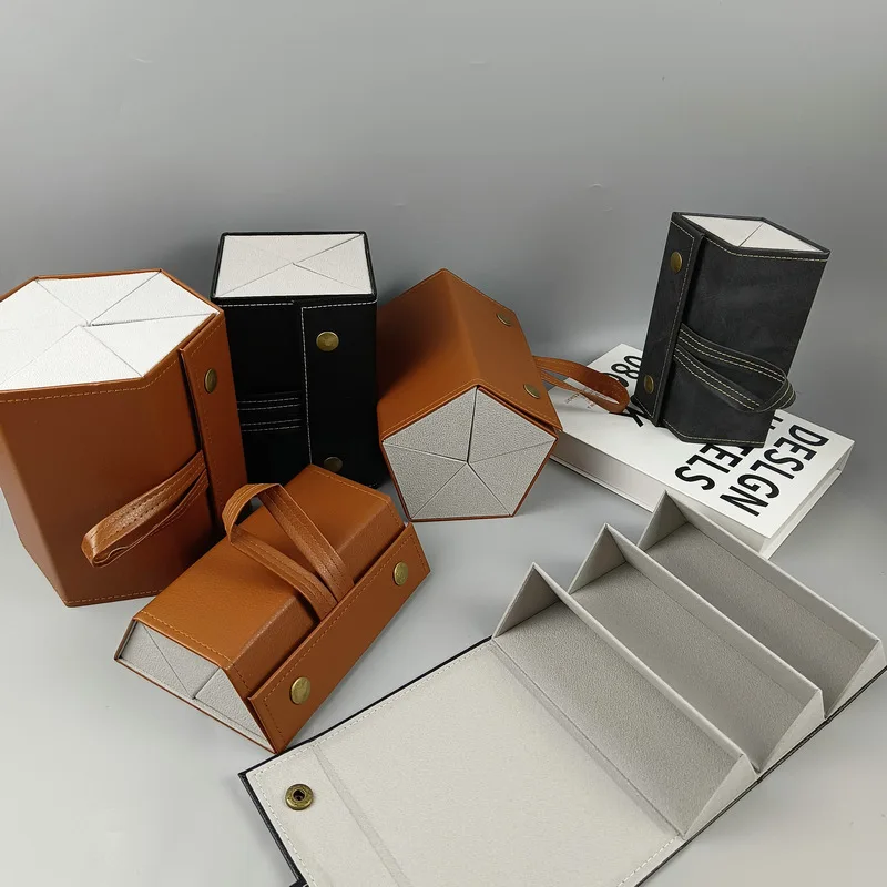 Кожаная шестиугольная креативная упаковочная коробка ручной работы, многофункциональная коробка для ювелирных очков, коробка для хранения солнцезащитных очков Sun Eye