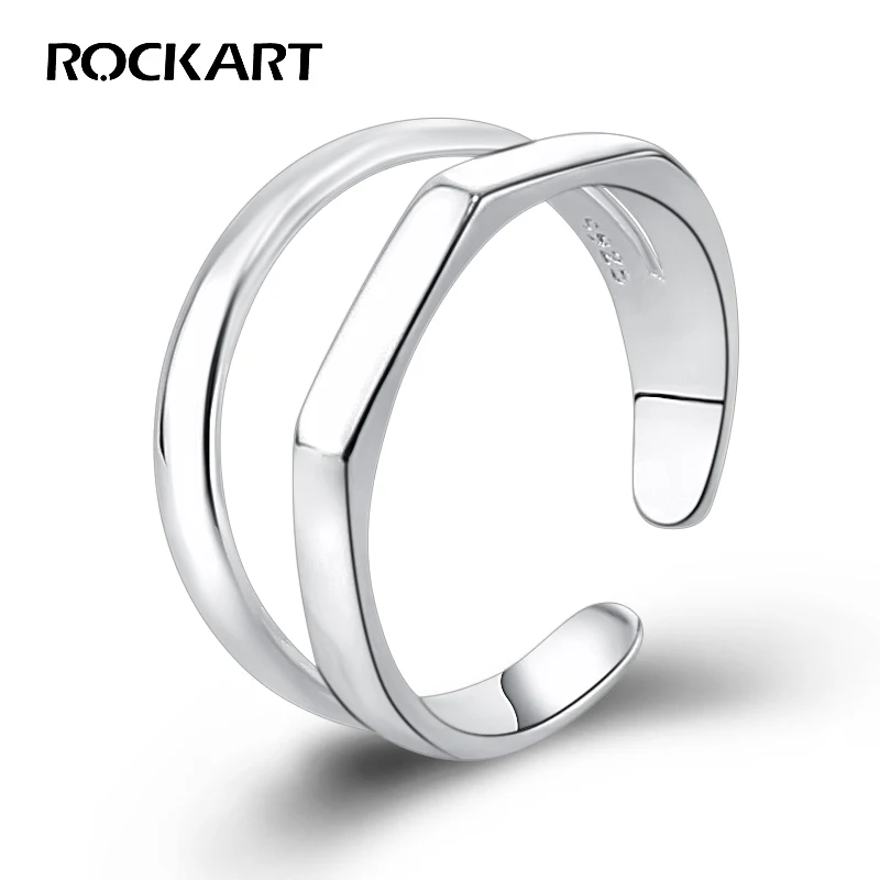 Кольца Rockart из серебра 925 пробы с двумя полосами, геометрические кольца-манжеты на палец для женщин, изысканные ювелирные изделия, Регулируемое широкое наращиваемое кольцо OL
