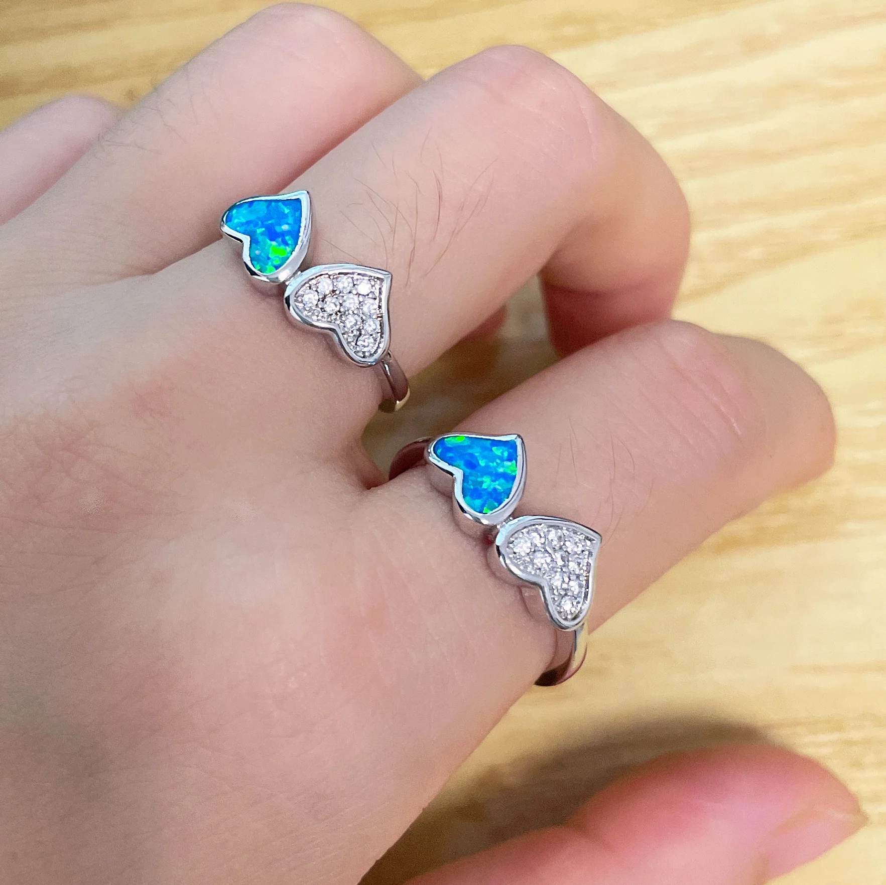 Кольцо с голубым опалом в форме сердца, свадебный аксессуар