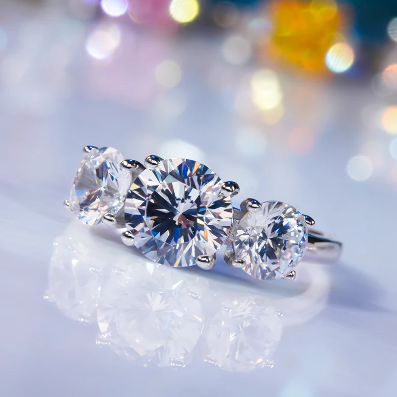 Кольцо с муассанитом, Всего 3 камня, серебро 4 карата S925 пробы, Pt950, ювелирные украшения с платиновым покрытием, Обручальное кольцо для женщин