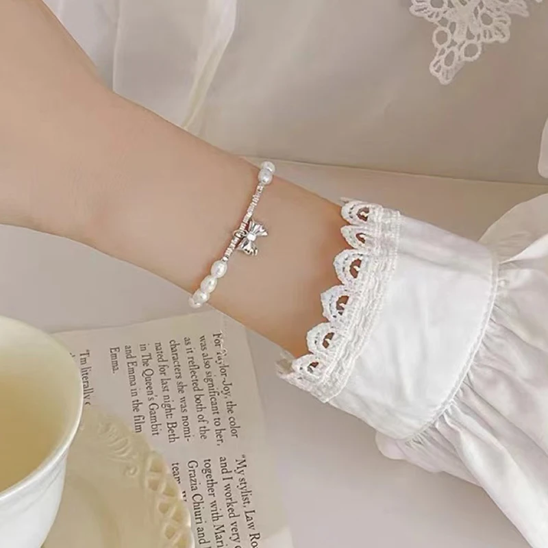 Корейский Модный Женский браслет с бантом, жемчугом и цирконием, Простой шарм, Модный Регулируемый браслет для женщин, Подарок ювелирных изделий для вечеринки