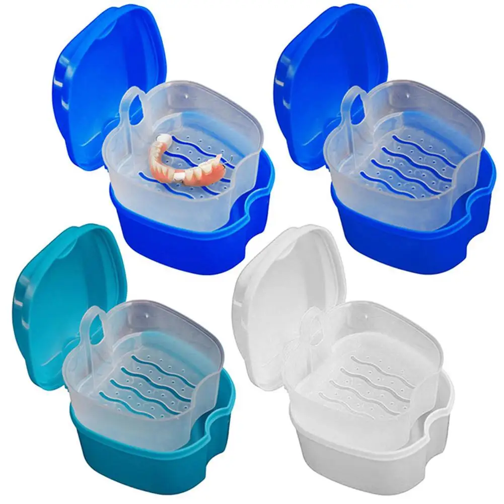 Коробка для ванночек для зубных протезов Футляр для чистки зубов Ящик для хранения вставных челюстей Органайзер с подвесным Сетчатым контейнером Фиксаторы Скобки