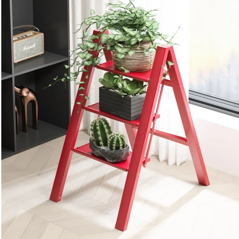 Красная бытовая складная лестница из толстого алюминиевого сплава Для комнаты, кухонная лестница, стул, Многофункциональная лестница в цветочной раме, стремянка, табуретка, стремянка