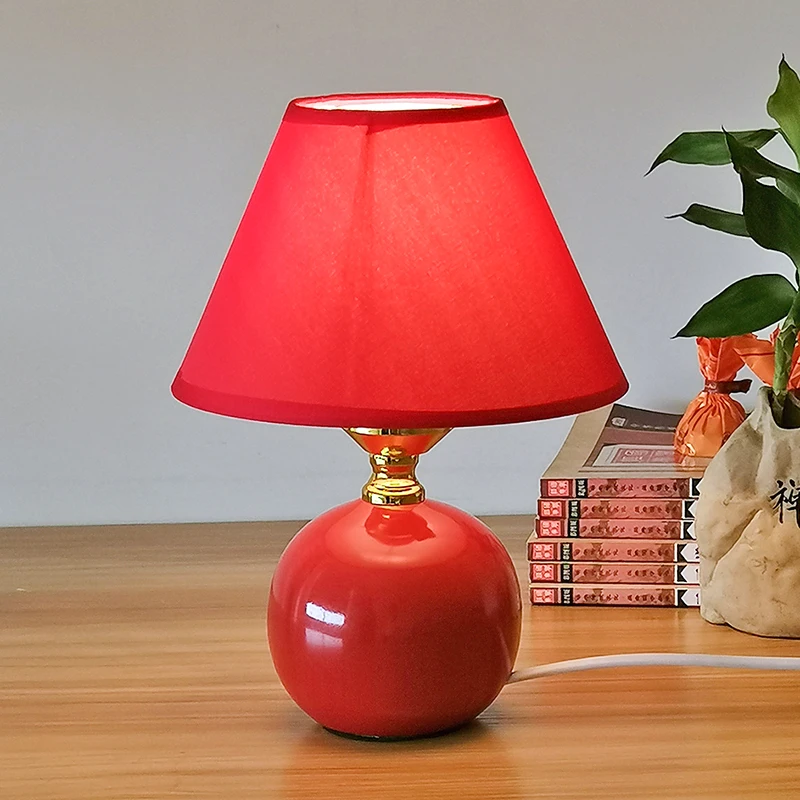 Красная керамическая маленькая настольная лампа прикроватная лампа для спальни классическая китайская лампа для кабинета украшение рабочего стола в магазине настольная лампа