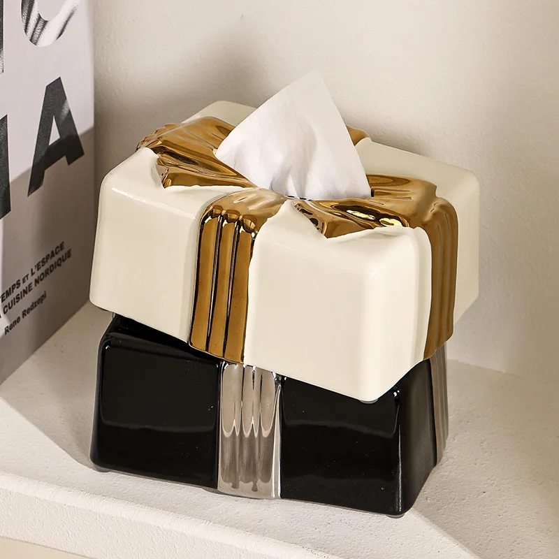 Креативная Керамическая крышка коробки для салфеток, Рельефный Бант, Органайзер для салфеток для дома, гостиной, Позолоченные Офисные Настольные Бумажные коробки