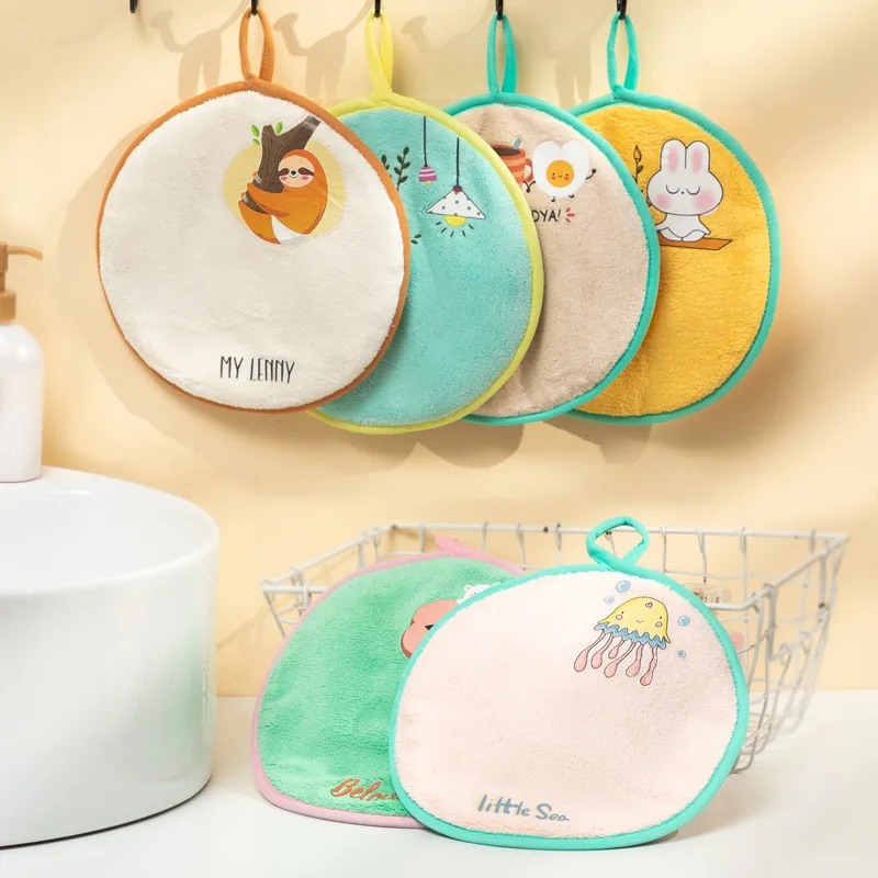 Круглые двухслойные быстросохнущие полотенца для рук, детское подвесное полотенце для ванной комнаты с милым рисунком, кухонные салфетки, тряпки для мытья посуды для дома