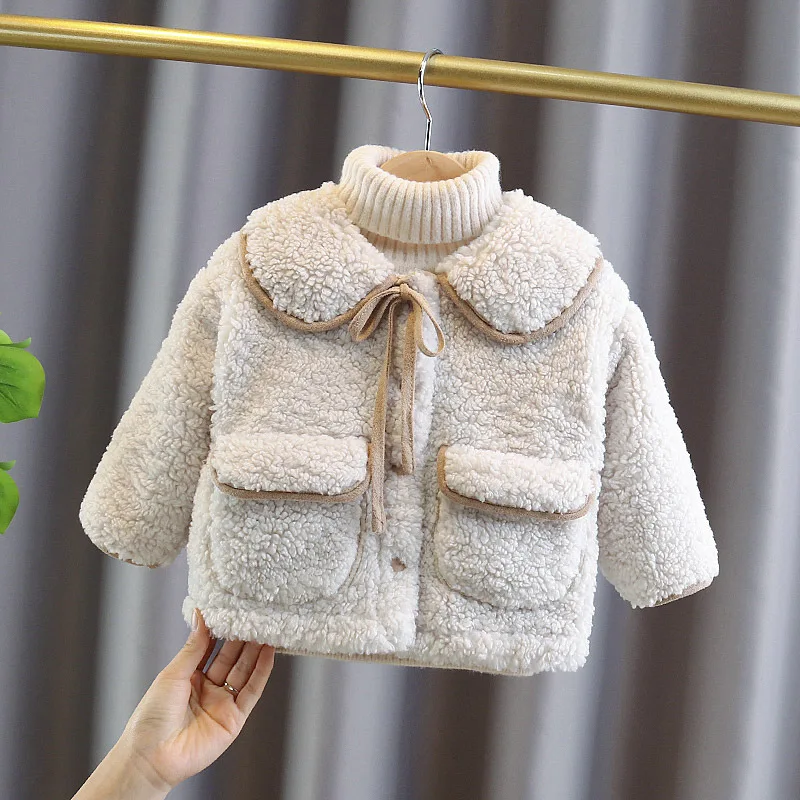 Куртка для маленьких девочек, осень-зима, теплая детская верхняя одежда из овечьей шерсти, модные пальто для маленьких принцесс, детская одежда 1, 2, 3, 4, 5 лет