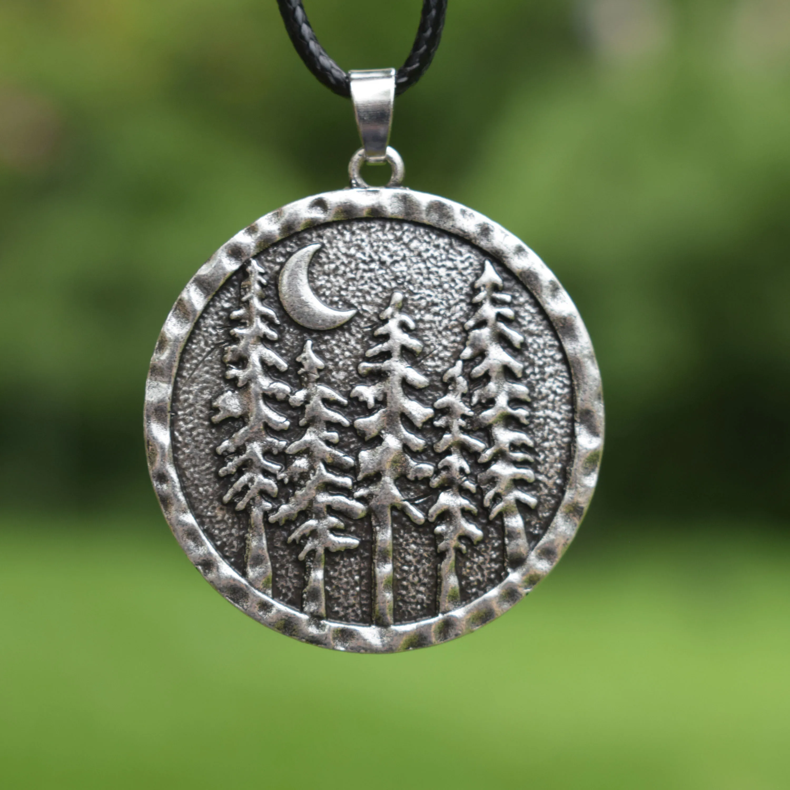 лесной Сосновый кулон ожерелье Любитель активного отдыха Полумесяц Лес Ночное Небо Турист Подарок