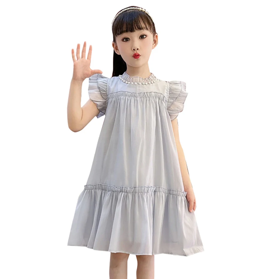 Летнее платье для девочек, однотонное платье для девочки, новейшее детское платье, костюм в повседневном стиле для девочек 6, 8, 10, 12, 14 лет
