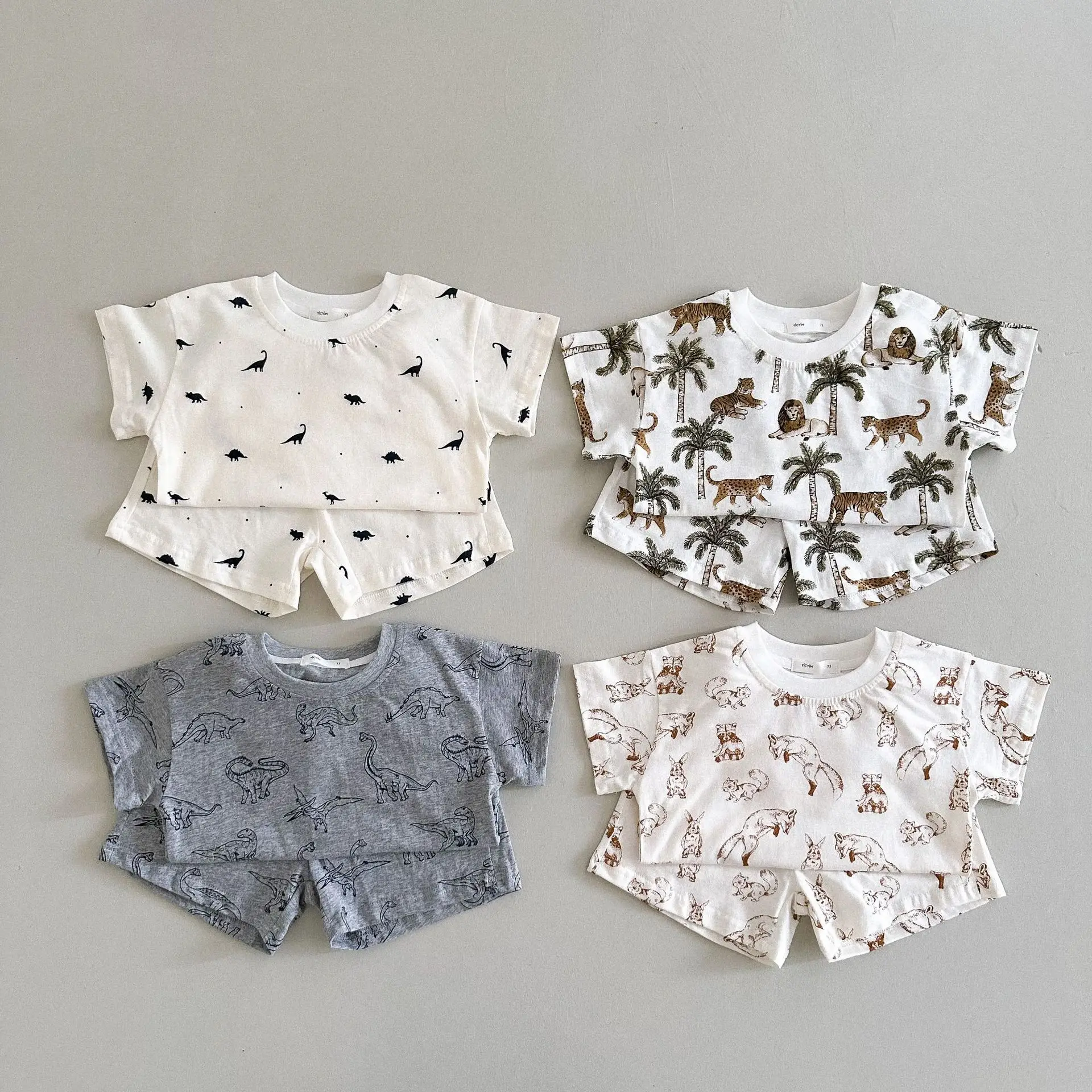 Летние комплекты детской одежды 2023 года, Корейские детские футболки с короткими рукавами и рисунком для мальчиков + шорты, хлопковые повседневные костюмы для девочек из двух частей