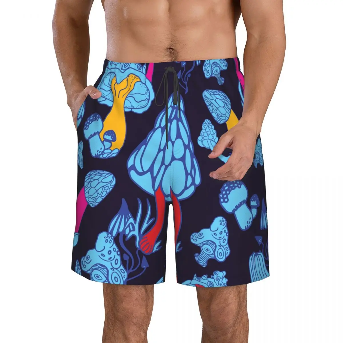 Летние мужские шорты с 3D-печатью в виде грибов, пляжные гавайские домашние шорты на шнурках для отдыха