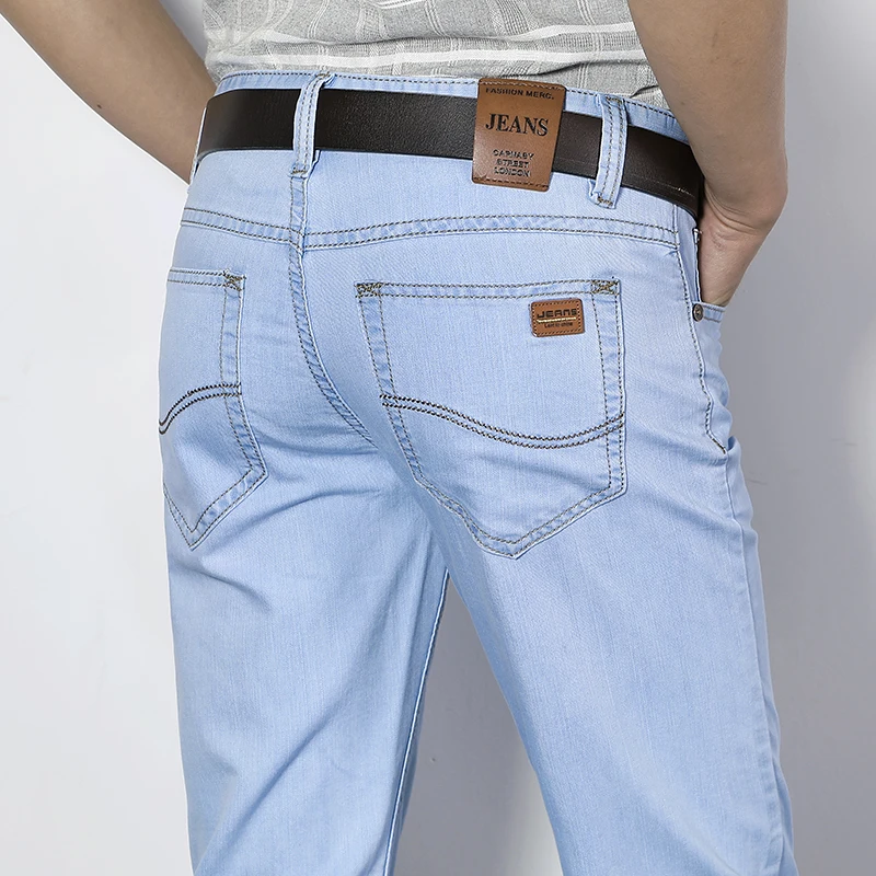 Летние Тонкие джинсовые шорты до колена, Мужские укороченные брюки 2023, Свободные джинсы, Мужские деловые Повседневные Классические брендовые брюки