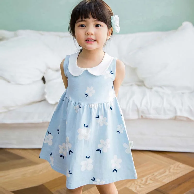 Модное летнее платье для корейских девочек, сарафан без рукавов с воротником-стойкой, Детское хлопковое платье принцессы, детское платье, Детская одежда