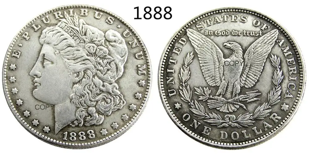 Монета-копия Morgan Dollar 900 1888 года, серебро/с серебряным покрытием