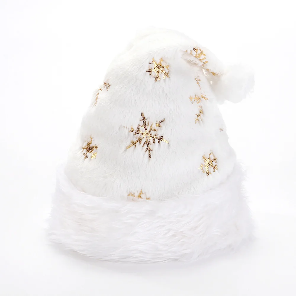Мужская Женская Рождественская декоративная шляпа Санта-Клауса, Золотая, Серебряная шапочка с вышивкой в виде снежинок, Дом отдыха для взрослых, Зимние Теплые Плюшевые шапочки