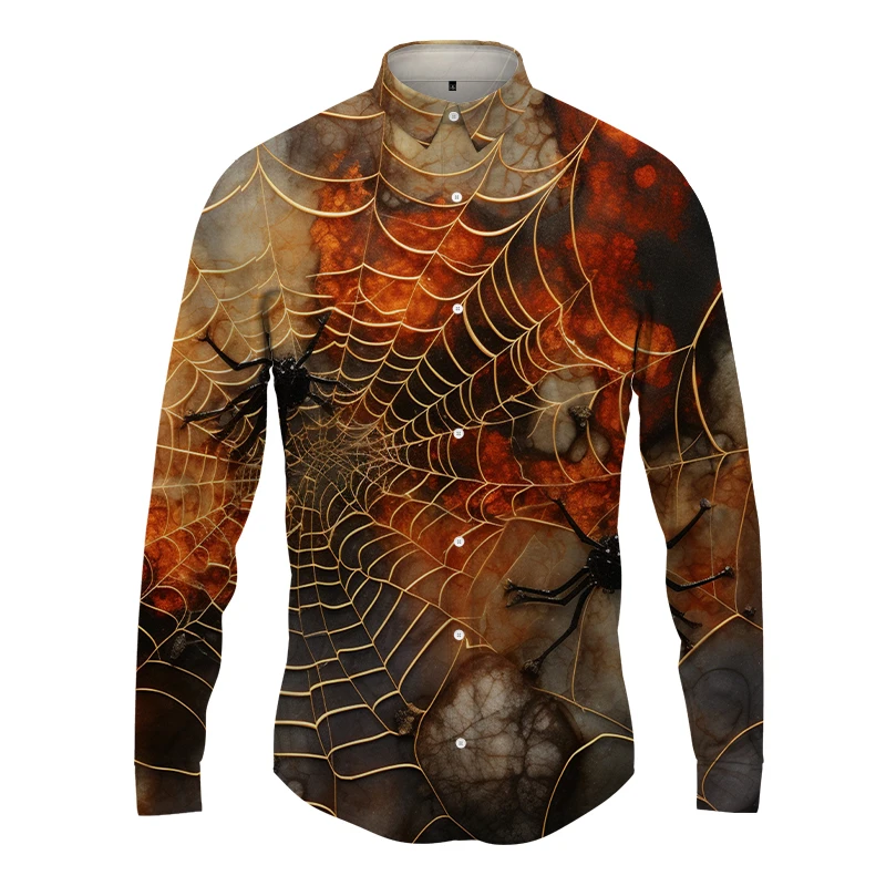 Мужская рубашка с 3D-принтом в виде паутины, Мужская рубашка в мрачном стиле, Модный тренд, Мужская рубашка, Новая Высококачественная Мужская рубашка с длинными рукавами