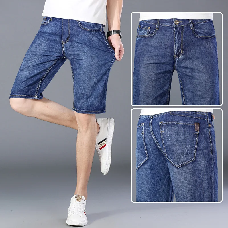 Мужские джинсовые шорты Slim Fit Летние Брюки уличной одежды с прямыми штанинами Модные повседневные джинсовые шорты из тонкого хлопка Бермуды Masculina