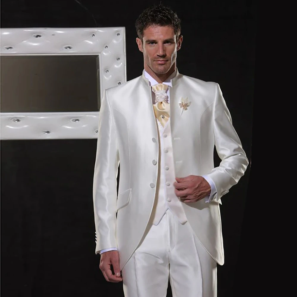 Мужские костюмы Блейзер Tweno Смокинг Свадебный белый атласный однобортный костюм-тройка Hpmbre Куртка Брюки жилет приталенный на заказ