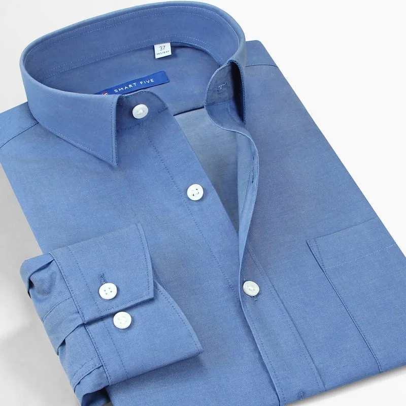 Мужские рубашки Smart Five из 100% хлопка с длинным рукавом, повседневная деловая мужская приталенная летняя однотонная одежда 2024 г.