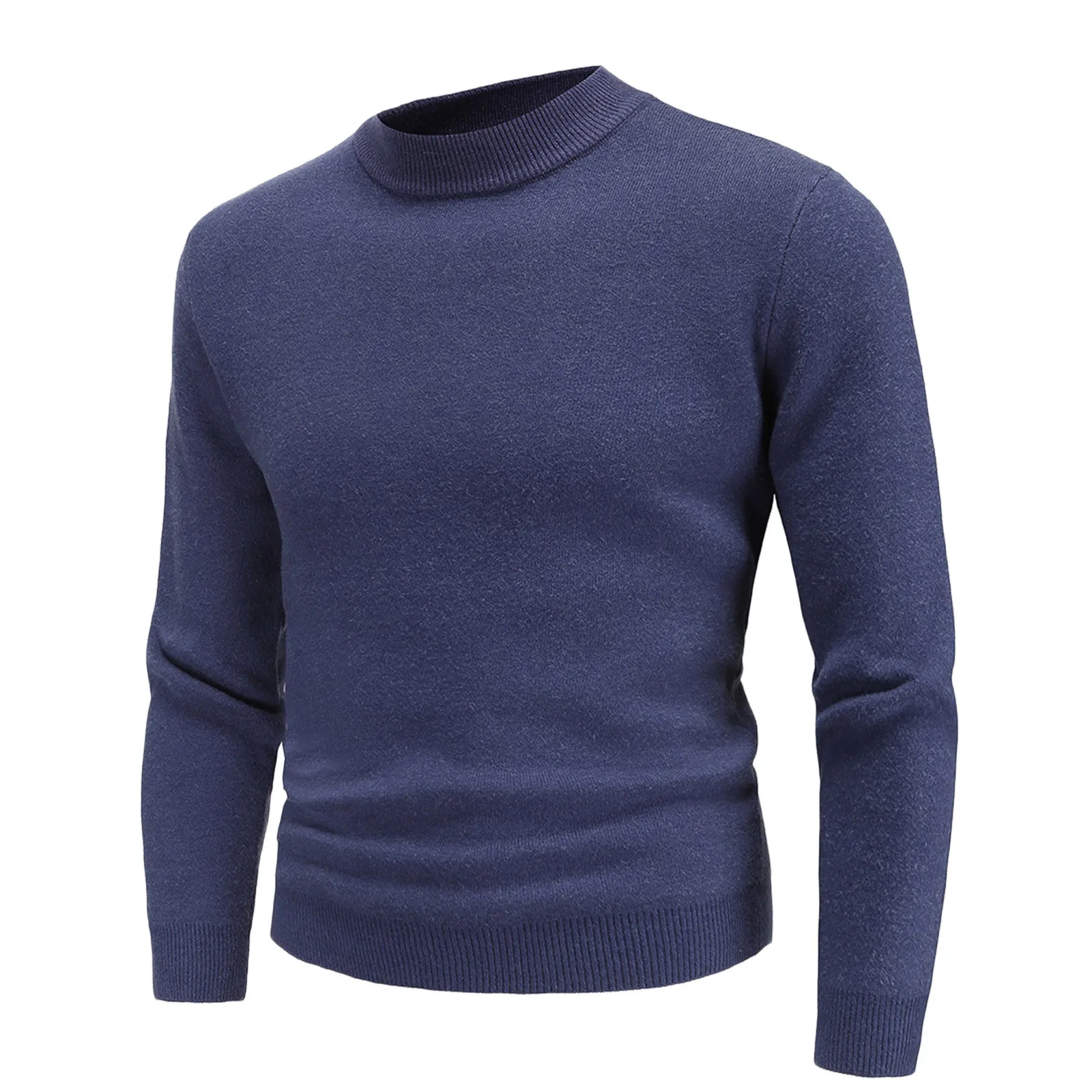 Мужской пуловер, однотонный базовый свитер, Зимний мужской винтажный вязаный свитер с высоким воротом и длинным рукавом, однотонная ткань с круглым вырезом