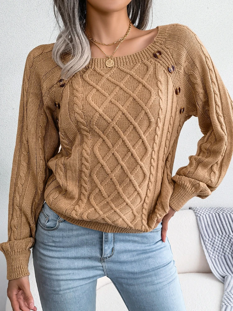 На осень-зиму 2023 женский свитер, вязаные пуловеры с длинным рукавом, повседневный теплый топ с квадратным воротником