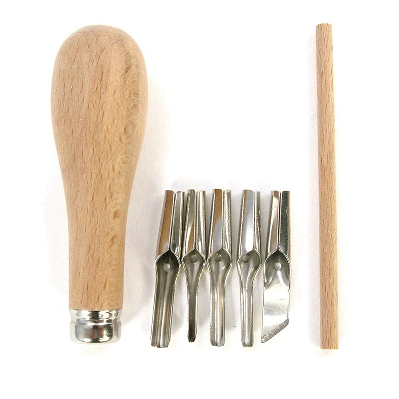 Набор инструментов для резьбы по линолеуму с 4-кратным резиновым штампом и деревянной ручкой с 20 лезвиями