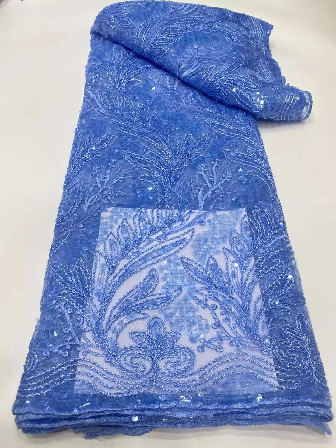 небесно-голубое африканское сетчатое кружево французская 3D ткань с блестками 2023 высококачественные вышитые нигерийские тюлевые кружева сетчатые ткани для шитья