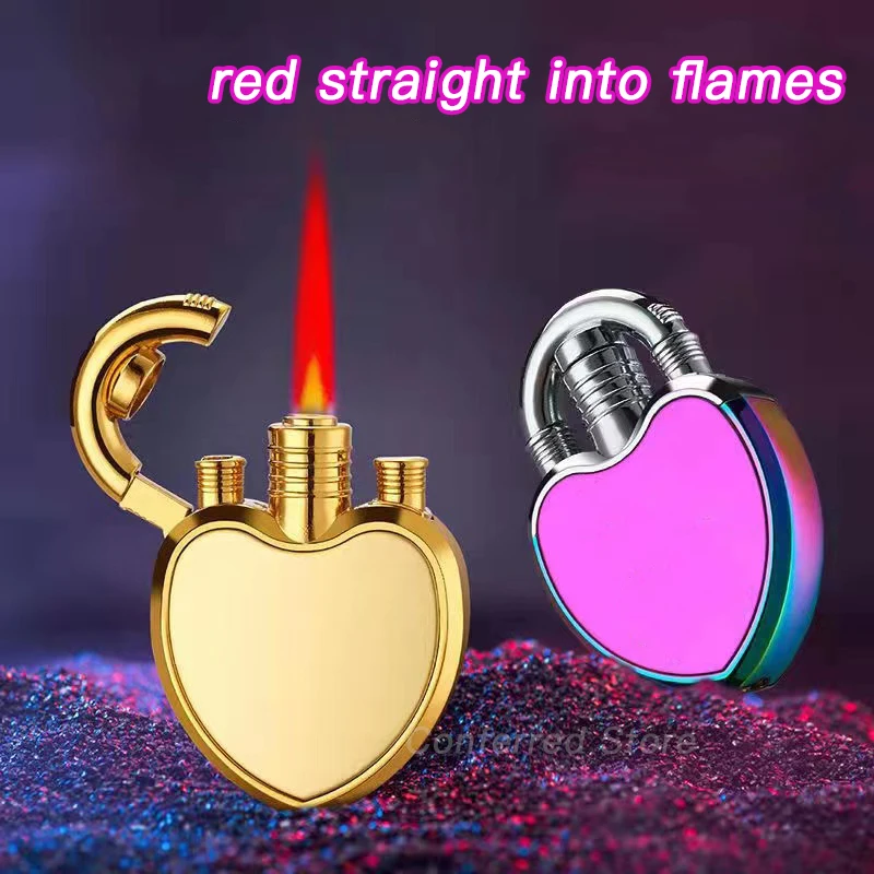 Необычная реактивная зажигалка в форме сердца, бутановая турбонаддувная зажигалка Red Flame 1300 C, Ветрозащитная надувная газовая зажигалка, подарочный гаджет