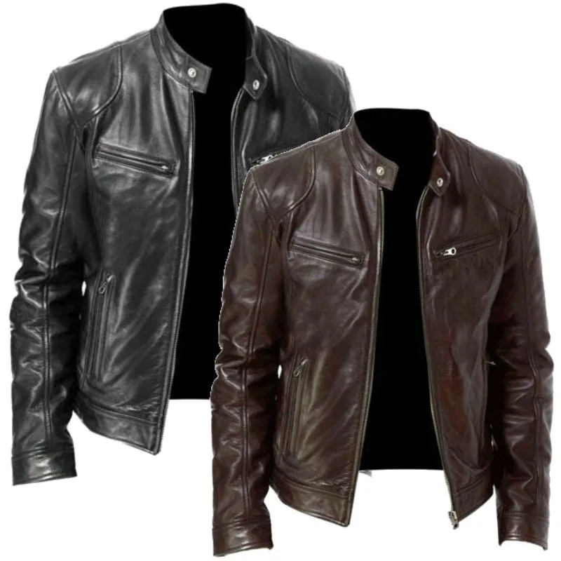 Новая весенняя повседневная Мотоциклетная мужская куртка из искусственной кожи, Байкерские Кожаные пальто, Ветровка, Кожаная куртка, Мужские Кожаные куртки, Тонкая Одежда