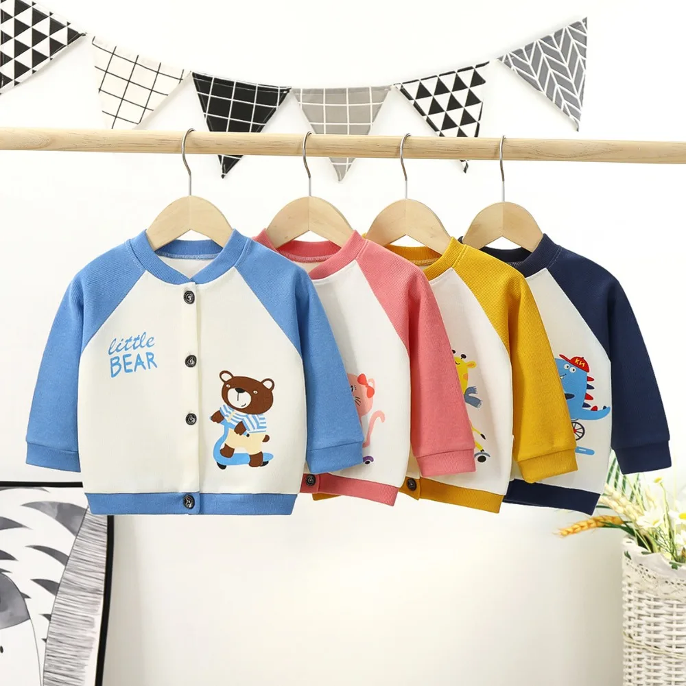 Новый детский кардиган Весна Осень, вязаное пальто с милым рисунком из мультфильма, свитер для мальчиков и девочек, одежда, вязаный кардиган для малышей, детская одежда
