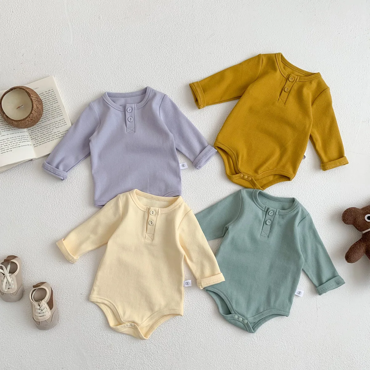 Одежда для маленьких девочек Осенний комбинезон с длинными рукавами для новорожденного мальчика, Цельный повседневный хлопковый детский комбинезон для младенцев 0-2 года