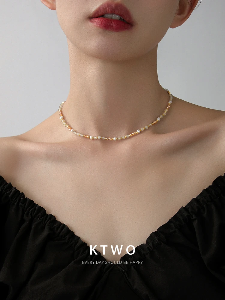 Ожерелье из пресноводного жемчуга изысканной огранки, высококачественная цепочка из хрусталя на ключицу, расшитая бисером.