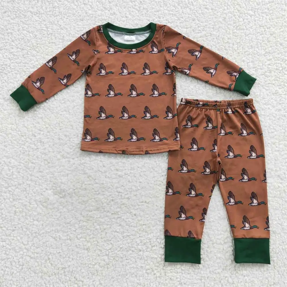 Оптовые детские утки, футболки с длинными рукавами, пижамные штаны, детская одежда, пижамы для малышей, пижамный комплект для маленьких мальчиков, весенне-осенний комплект