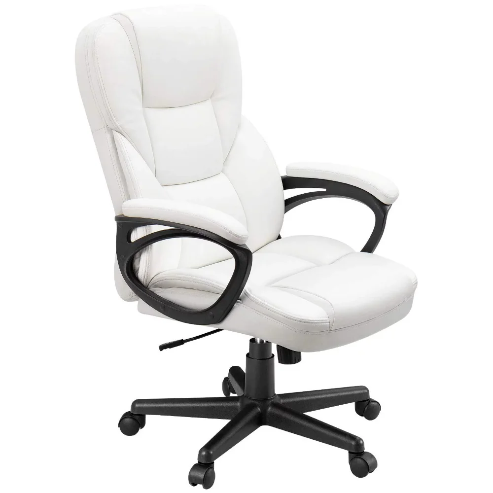 Офисное кресло для руководителей из искусственной кожи с высокой спинкой и поясничной опорой, белое